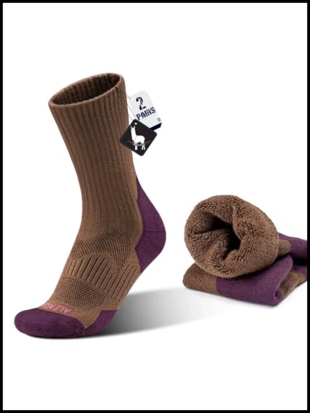 Alpaca Wool Hunting Socks 2-Pack Thermal Cushioned Hiking Boot Compression